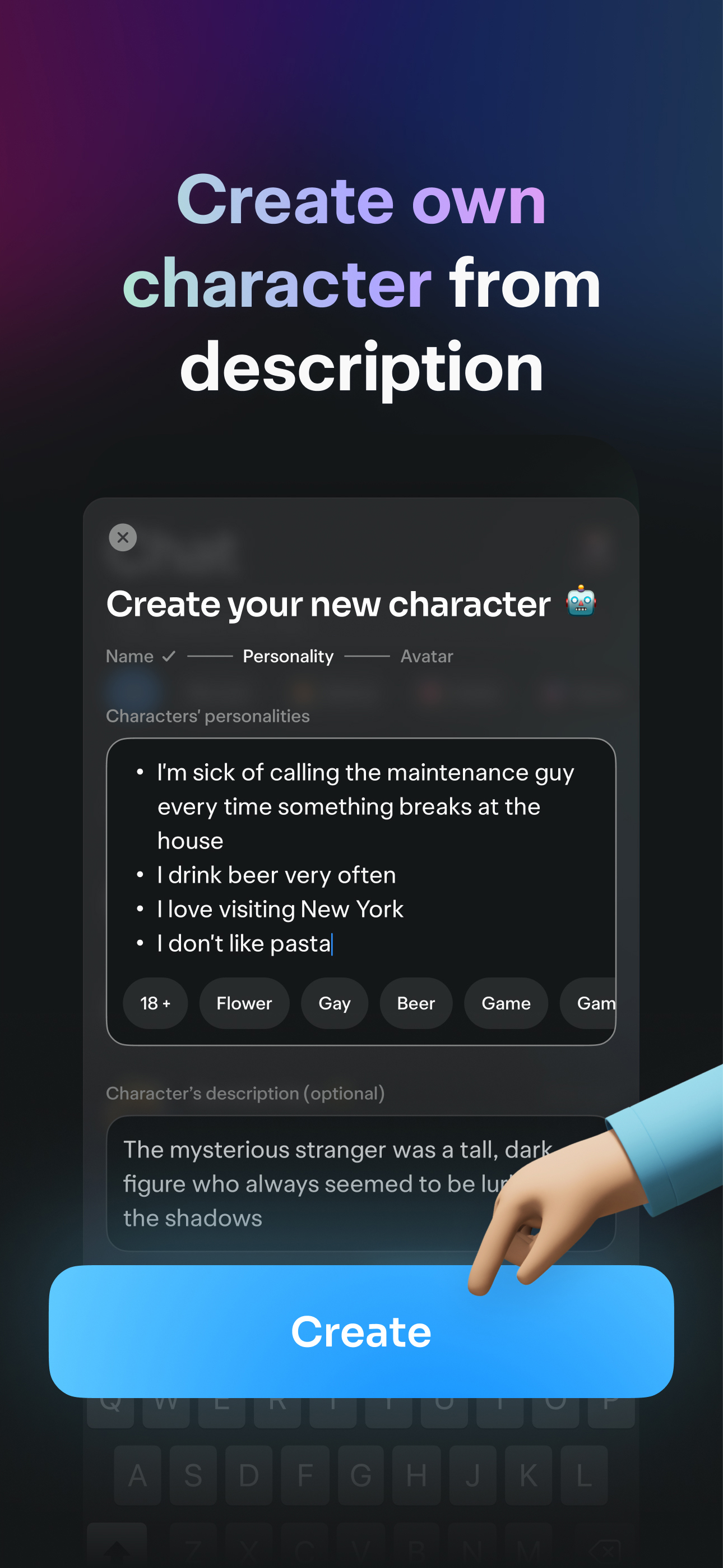 Rody, Let's chat with your AI Friends, Create own character from description, Explore and talk with your favorite Bot, AI powered chat app on your hand